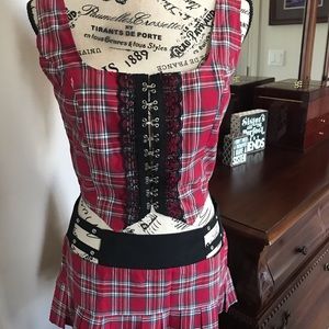 EUC Elegant Moments Front Hook Plaid Skirt Set